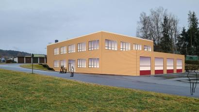 Bild: Stadt Bärnau/exb
Das Feuerwehrhaus wird komplett saniert und energetisch auf Vordermann gebracht. Die Feuerwehr zieht auch mit den Gemeinschaftsräumen ins Erdgeschoss. Für das neue Fahrzeug wird eine größere Garage gebaut. Ins Obergeschoss ist dann Platz für Arzt- und Physiopraxis. Die Fassade des Gebäudes soll mit Rhombusleisten verkleidet werden.