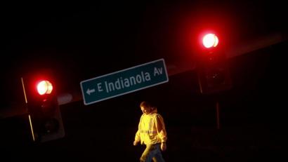 Bild: Bryon Houlgrave/The Des Moines Register/AP/dpa
Eine umgestürzte Ampel auf dem Highway 69 in Des Moines, Iowa.