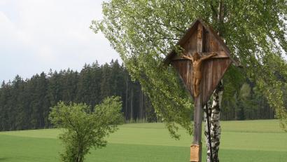 Archivbild: wro
Das hölzerne Flurkreuz an der Steinwaldstraße wird derzeit renoviert. Ab dem Frühjahr soll es wieder in neuer Pracht zum Gebet einladen. Die Inschrift auf der angebrachten Tafel ist aktueller denn je: "Herr ermahne die Völker zum Frieden."