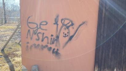 Bild: Polizei Amberg/exb
Diese Schmierereien haben Unbekannte an einer Mauer angebracht.