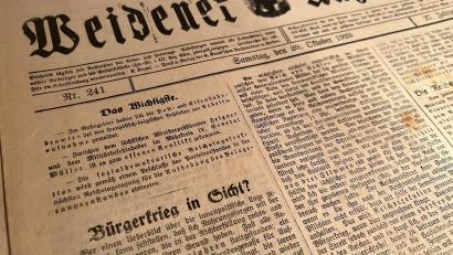 Bild: Weidener Anzeiger/Stadtarchiv Weiden
"Bürgerkrieg in Sicht?" titelt der "Weidener Anzeiger" im Oktober 1923. Die Hungersnot und die Preisexplosion bringen die Bürger ans Limit.