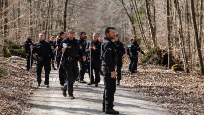 Bild: Daniel Löb/dpa/Archivbild
Polizisten durchsuchen im Fall Sonja Engelbrecht in einem Wald Nähe Kipfenberg das Gelände.
