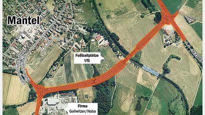 Grafik: NT/AZ; Quelle: Staatliches Bauamt Amberg-Sulzbach 
Die Ortsumgehung Mantel soll in den nächsten Jahren baureif werden. Ohne 80-prozentige Förderung ist das aber nicht zu schaffen, warnt die Kämmerei im Landratsamt.