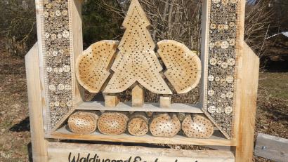 Bild: rn
Ein mustergültiges und zugleich dekoratives Insektenhotel steht beim Heim der Waldjugend.
