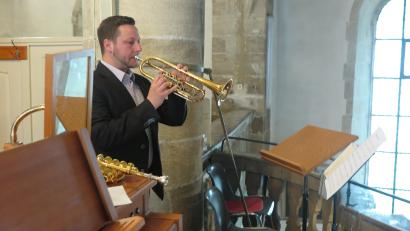 Bild: jzk
Renè Bauer war der Trompetensolist beim Festgottesdienst an Christi Himmelfahrt in der Stadtpfarrkirche.