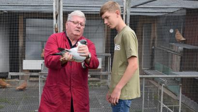 Bild: bnr
Das Züchten von Strasser-Tauben ist die große Leidenschaft von Johann Kiener. Enkel Jonas schaut ihm dabei gerne über die Schulter.