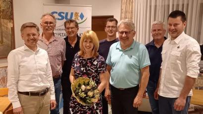 Bild: rpp
Bei der Ortshauptversammlung der CSU in Neustadt am Kulm gab es Neuwahlen. Die neuen Amtsträger stellten sich mit Tobias Reiß zu einem Erinnerungsfoto auf. Die scheidende Andrea Wolfram erhielt einen Blumenstrauß.
Von links: Tobias Reiß, Wendelin Leiter, Rudy Lang, Andrea Wolfram, Michael Walter, Karlheinz Schultes, Alex Roth, Tim Preißinger