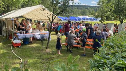 Bild: Josef Glas
Beim Sommerfest der Freien Wähler am Bursweiher sind Tische und Bänke voll besetzt.