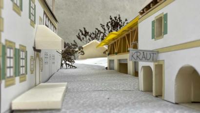 Bild: Bömmel/Schönberger/exb
Die OTH-Studenten haben viele Ideen für die Gebäude in Etzenricht. Hier der Entwurf „Kraut und Rüben“ am Beutner Hof in Etzenricht von Marie Bömmel und Julius Schönberger.