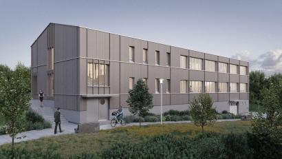 Grafik:  evh_architekten
Diese Visualisierung des Architekturbüros evh_architekten zeigt das geplante Dienstgebäude des Landkreises Amberg-Sulzbach an der Adalbert-Stifter-Straße in Amberg. Wegen Preissteigerungen erhöhte der Kreisausschuss das Budget für diesen Neubau um rund 630.000 Euro.