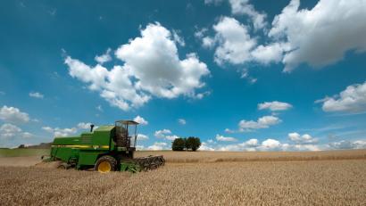Symbolbild: Armin Weigel
Ein Mähdrescher erntet ein bayerisches Weizenfeld ab. Die Grünen wollen die Bauern und Äcker nun vor Investoren beschützen.