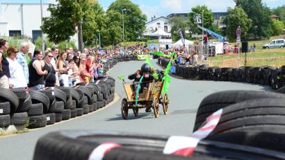 Bild: Kunz
Stadträtin Laura Weber geht für die Grünen im umweltfreundlichen Leiterwagen ins Rennen.