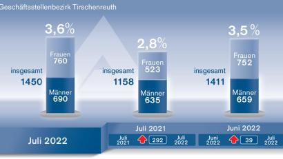 Bild: Grafik: Oberpfalz-Medien/Quelle: Agentur für Arbeit
Der Arbeitsmarkt im Landkreis Tirschenreuth im Juli 2022.