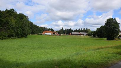 Bild: fla
Die "Zerstörung eines Naherholungsgebietes" befürchten Anwohner weiterhin, wenn die Firma Holzbau Riedl eine weitere Firmenhalle (links, hinter der bestehenden Halle) baut.