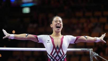 Bild: Soeren Stache/dpa
Die deutschen Turnerinnen um Kim Bui gewinnen bei den European Championships Bronze im Teamwettbewerb.