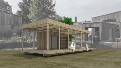 Bild: Greiner Architekten/exb
So könnte das Holzhäuschen für die Gartengruppe des BRK-Kinderhauses „Weltentdecker“ aussehen. Die Stadträte genehmigten dem Bauantrag.