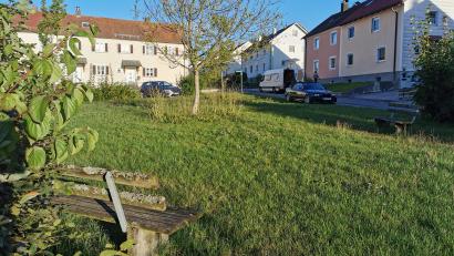 Bild: Portner
Die öffentliche Grünfläche im Dreieck zwischen Tannenweg, Weidenweg und Birkenweg ist derzeit nur mit zwei Bänken bestückt. Der Wunsch eines Anliegers, hier einen Kinderspielplatz einzurichten, scheitert im Stadtrat.