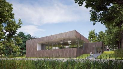 Grafik: studio gollwitzer architekten GmbH München
Mit einer Welle in der Fassade So soll sich die neue Shhwimmhalle auf dem Felixberg in ein paar Jahren von außen präsentieren.