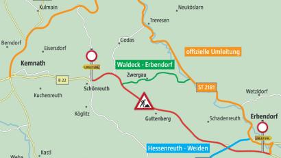 Grafik: Marco Meier
Ab Montag,17. Oktober, wird die Anschlussstelle der B 299 und der B 22 bei Erbendorf für den Verkehr gesperrt.