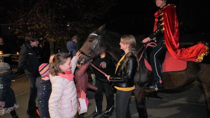 Bild: fvo
Mit stoischer Gelassenheit marschiert das Pferd „Lady“ mit ihrer Reiterin Rebecca Bergler beim Martinszug – die Mädchen und Buben sind von Reiterin und Pferd begeistert.