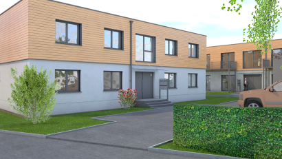 Bild: Jaeger Modulbau / exb
So werden die fertigen Musterhäuser in der Rosenstraße in Neuhaus (Windischeschenbach) aussehen, die die Jaeger Modulbau in den kommenden Wochen dort aufstellt. Es sind zwei Mehrfamilienhäuser aus jeweils fünf Holzmodulen. In jedem Haus befinden sich vier Wohnungen.