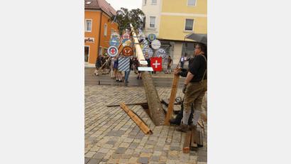 Bild: rn
14 Tafeln mit den Emblemen der Eschenbacher Vereine verleihen dem Maibaum eine besondere Note.
