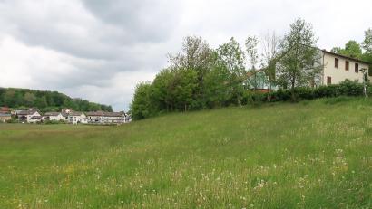 Bild: bsc
Ein Ausblick über Friedenfels und in den Steinwald würde nach dem Rückbau des ehemaligen Jugendtreffs „Exile“ (im Bild rechts oben) vom neuen Dorfplatz aus, der hier entstehen soll, möglich sein.