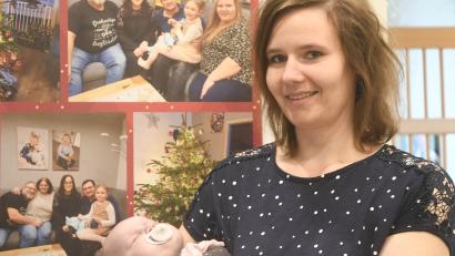 Bild: Gabi Schönberger
Carina Kienast mit Töchterchen Anna. Die 29-Jährige hat 80 Kilogramm abgenommen. Direkt neben Kienasts Kopf ist sie auf dem Familienfoto von Dezember 2020 rechts sitzend mit ihrem Ausgangsgewicht von 160 Kilogramm zu sehen.