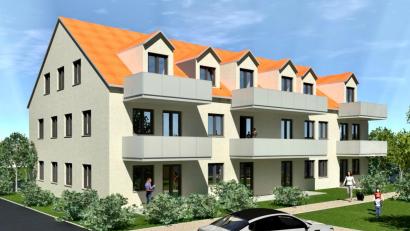 Bild: Fischer Immobilien GmbH/exb
Das Bild zeigt eine Visualisierung von dem fertigen Mehrfamilienwohnhaus in Plößberg.