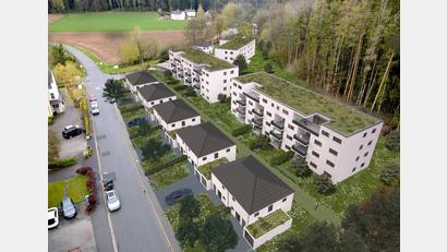 Bildmontage: R+K Projektbau I
So soll das Baugebiet "Horbach" im Weidener Süden aussehen, wenn es fertig ist. Nur wann? Dazu wagt im Augenblick niemand so recht eine Prognose.