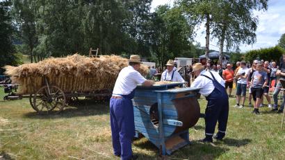 Bild: gi
In der Windmühle wurde das Getreide gereinigt, also die Spreu von den Getreidekörnen getrennt. Die Feuerwehr Saubersrieth-Niederland zeigte bei ihrem Sommerfest, wie früher in der Landwirtschaft gearbeitet wurde.