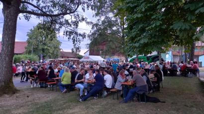 Bild: gra
Viele Besucher strömen zum Dorffest in Pleisdorf und freuen sich über einen schattigen Platz unter den Bäumen.