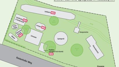 Grafik: Laura Fröhler 
Noch ist es ein Entwurf, aber die Weichen für die künftige Gestaltung des AWO-Kinderspielplatzes in Neustadt sind gestellt. Änderungen bei der tatsächlichen Auswahl der Geräte und vor allem beim Eingang sind aber noch möglich.