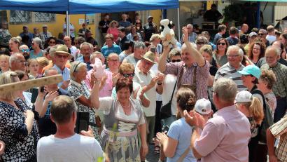 Archivbild: stg
Für gute Stimmung sorgte vergangenes Jahr das fernsehbekannte Bauernehepaar Bruno und Anja mit ihrem Auftritt. Heuer werden die beiden mit einem eigenen Stand zum Kemnather Wochenmarkt am Donnerstag, 7. September, kommen.