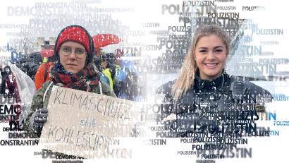 Grafik: Maderer, Romy
Die beiden junge Frauen waren in Lützerath vor Ort: Ronja Künkler als Demonstrantin, Milena Leidl als Polizistin.

Bilder: Ronja Künkler; Bereitschaftspolizei Nürnberg, Grafik: Romy Maderer