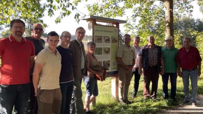 Bild: Jule Donhauser/exb
MdL Alexander Flierl, Bürgermeister Martin Birner und Mitglieder des Stadtrates informieren sich über die Projektwiese, die Erfolge des Arbeitskreises und beteiligen sich an der Anbringung von Vogelbruthäusern für verschiedene Meisenarten.
