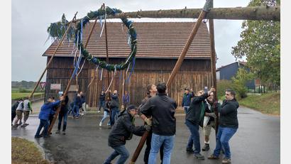 Bild: Klinger/exb
Zur Allerweltskirwa gehört in Diebrunn das Aufstellen eines geschmückten Kirwabaums.
