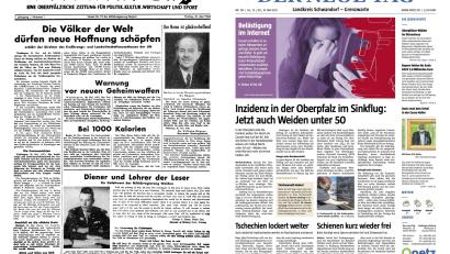 Repro: Oberpfalz Medien
75 Jahre liegen zwischen diesen beiden Titelseiten. An der Gestaltung der Zeitung "Der neue Tag" hat sich in dieser Zeit viel geändert.