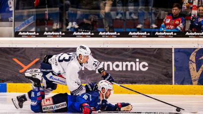 Archivbild: Werner Moller
Am vergangenen Sonntag mussten die Blue Devils (Daniel Bruch, oben) kämpferisch alles geben, um bei den Heilbronner Falken (Thomas Supis, unten) mit 4:1 zu gewinnen. Die nächsten Aufgaben für die Weidener sind am Freitag in Deggendorf und am Sonntag zu Hause gegen Passau.