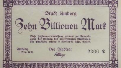 Bild: schß
Der am höchsten dotierte Notgeldschein aus Amberg.