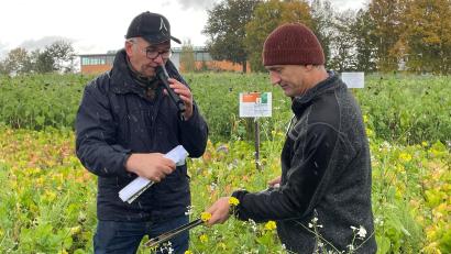 Bild: Armin Hofbauer/AELF Regensburg-Schwandorf
Peter Mulzer (im Bild von links), Ringwart des LKP, und Reinhard Baumer, Berater vom AELF Regenburg-Schwandorf, zeigen, wie Landwirte selbst eine Bodenprobe ziehen können.