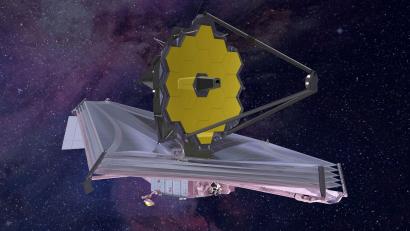Archivbild: Northrop Grumman/Nasa/dpa
Das James-Webb-Teleskop. Am Beruflichen Schulzentrum in Amberg ist die Wanderausstellung "Unser größtes Auge im All" zu Gast.