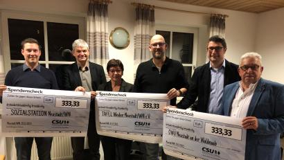 Bild: krb
Bei der Weihnachtsfeier der CSU Neustadt/WN werden auch Spenden verteilt – an den OWV Neustadt, die Tafel und die Katholische Sozialstation.
