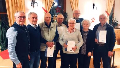 Bild: rha
Der VdK-Ortsverband Vilseck zeichnet langjährige Mitglieder für ihre Treue aus. Von links: Vorsitzender Ernst Andraschko, Stadtrat Peter Wismeth, Herbert Zwack (25 Jahre), Alfons Meier, Maria Scherf , Oswald Krebs (alle 20 Jahre) Kreisvorsitzende Marianne Kies-Baldasty und Karl-Heinz Meier (20 Jahre).