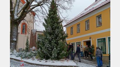 Bild: Helmut Gollwitzer/OWV
Alle Jahre wieder: Der OWV Waldthurn stellt den "Christbaum für alle" auf dem Marktplatz auf
