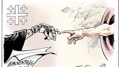 Bild: Jürgen Tomicek
Auf dem evangelischen Kirchentag in Nürnberg wurde erstmals ein Gottesdienst in Deutschland ausschließlich von einer KI gestaltet.