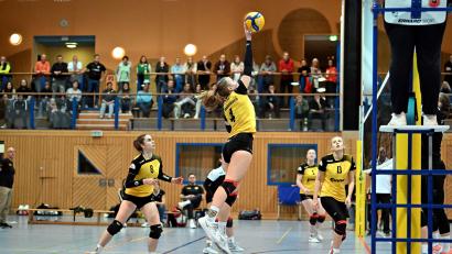 Bild: Hubert Ziegler
Kapitänin Julia Polito (Mitte) vom SV Hahnbach kann in dieser Szene den Ball gefühlvoll über das Netz heben. Mit ihren Teamkolleginnen will sie am Sonntag den guten Lauf von zuletzt fortsetzen.