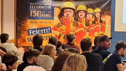 Bild: Schlosser/exb
Die Feuerwehr Weihern stellt ihre Planungen für das 150-jährige Jubelfest im Jahr 2025 der Bevölkerung vor.
