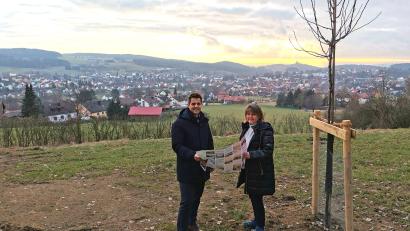 Bild: Portner
Ein herrlicher Blick über Oberviechtach im Sonnenuntergang: Bürgermeister Rudolf Teplitzky und Touristinfo-Leiterin Sigrid Breitschafter informieren am Galgenberg über die Idee einer Panorama-Sitzbank am Aussichtsplateau beim neuen Wasserwerk.