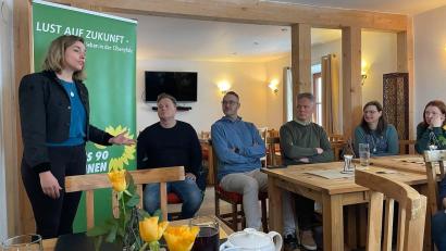 Bild: Bündnis 90/Die Grünen/exb
Laura Weber spricht beim Neujahrsbrunch